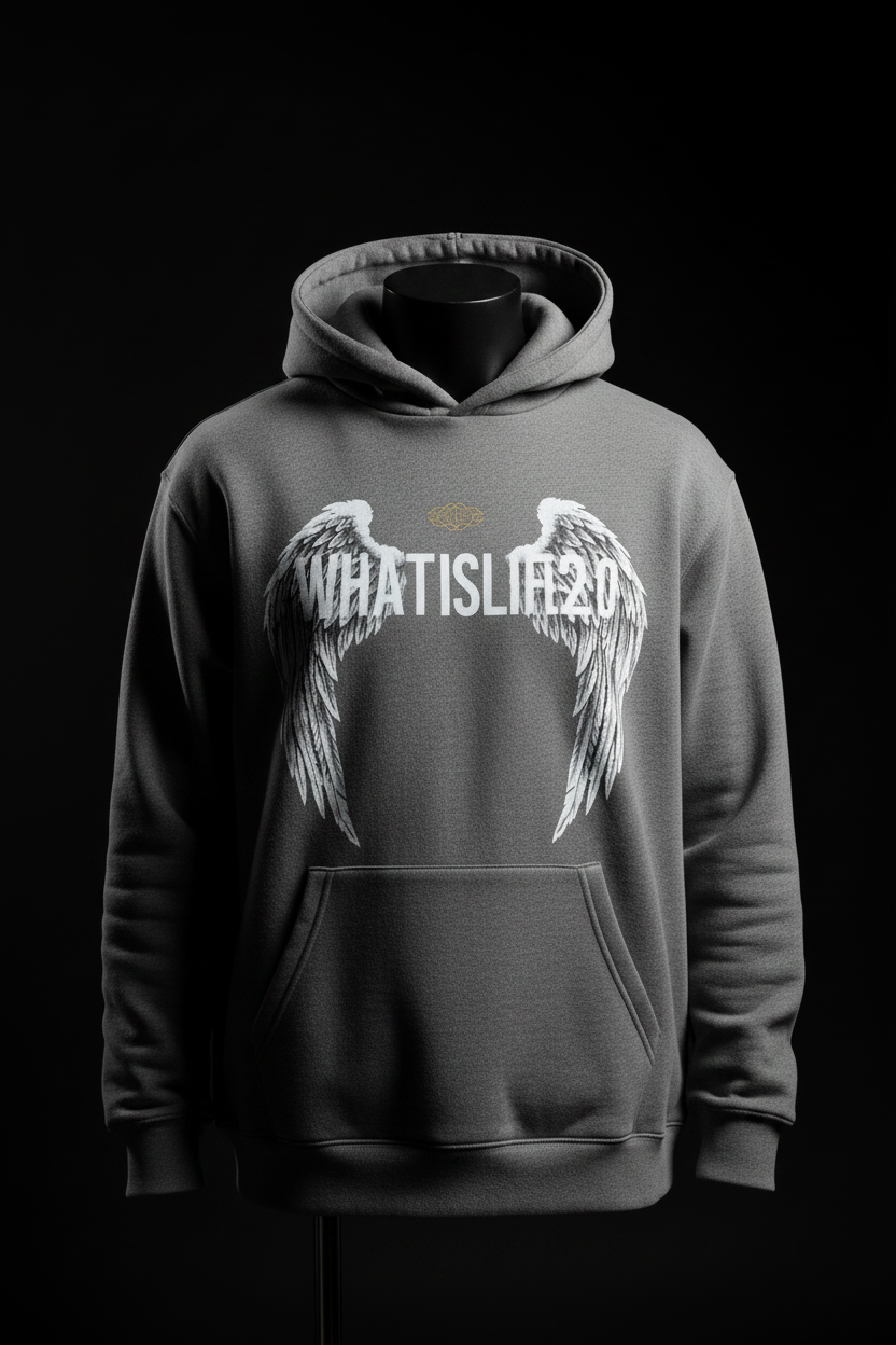 WHATISLIFE2.0 Grey Hoodie - Ghost Mannequin Front